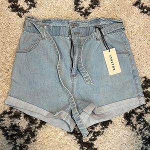 Paper bag jean shorts